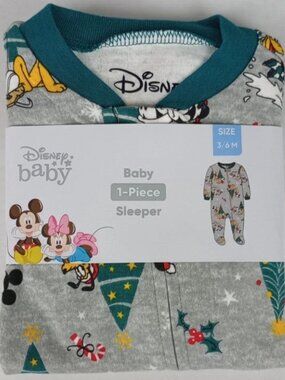 NEW Disney Baby 3/6 Months 1 Piece Sleeper CHRISTMAS Mickey Minnie Pluto Pajamas